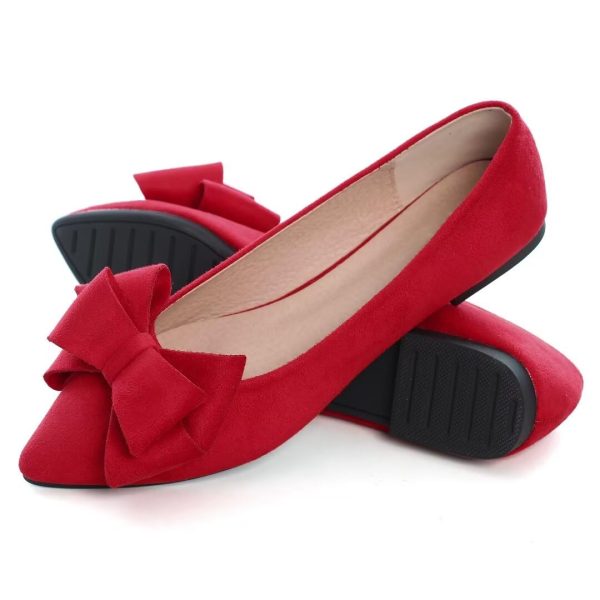 Womens Bowknot Flower Ballet Flats Pointed Toe Soft Dress Shoes