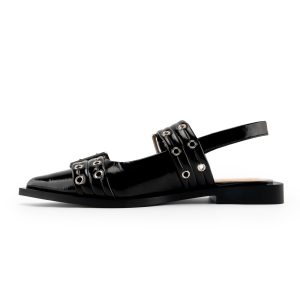 Slingback Flats Ballerinas Flats Buckle Ballet Flats for Women Wide Welt Squared Block Heel Dress Shoes