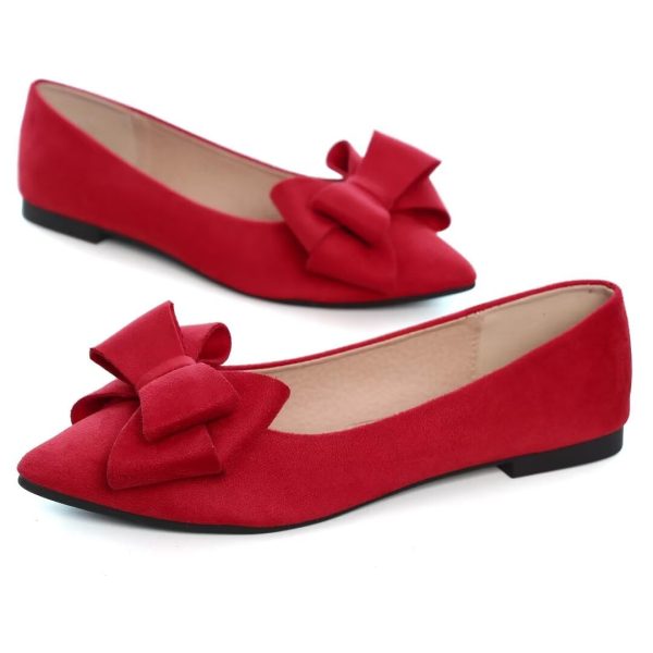 Womens Bowknot Flower Ballet Flats Pointed Toe Soft Dress Shoes