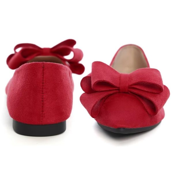 Womens Bowknot Flower Ballet Flats Pointed Toe Soft Dress Shoes