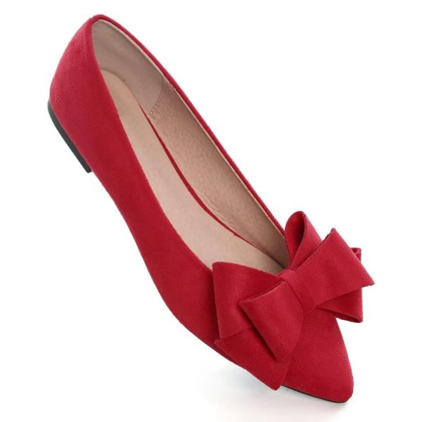 Womens Bowknot Flower Ballet Flats Pointed Toe Soft Dress Shoes