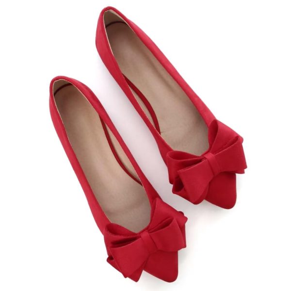 Womens Bowknot Flower Ballet Flats Pointed Toe Soft Dress Shoes