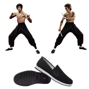 Kung Fu Tai Chi Martial Arts Shoes Rubber Sole Unisex Canvas Anti-Slip Fashion Qigong Trainerss Black