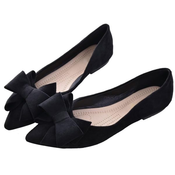 Bowknot Ballet Flats Womens Pointy Toe Casual Flat Shoes Suede Dress Shoes Wear to Work Slip On Moccasins