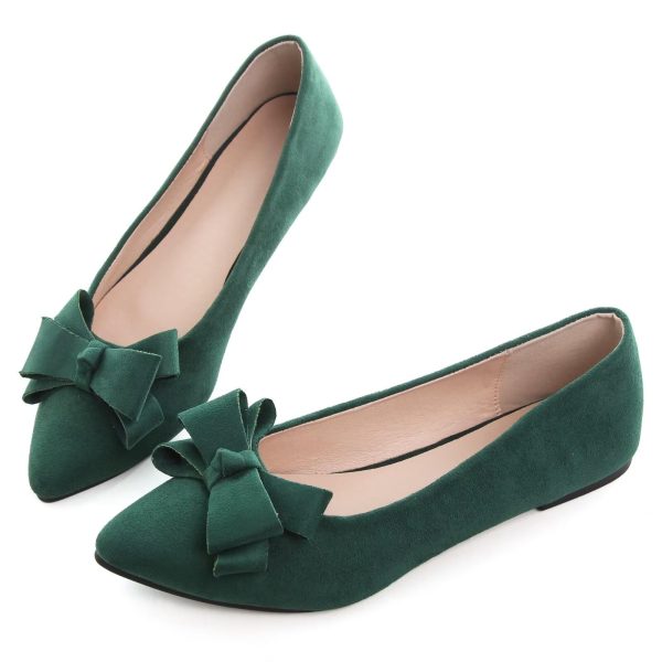 Womens Pointed Toe Ballet Flats Cute Bow-Knot Comfortable Loafers Formal Business Suede Slip On Dressy Walking Shoes