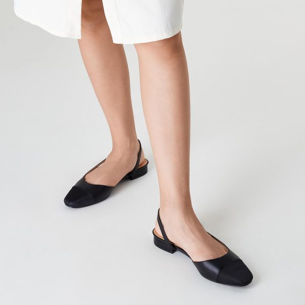 Slingback Flats for Women, Black Dressy Comfortable Round Square Toe Shoes, Work Office Casual Ankle Strap Dress Flats