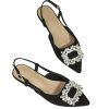 Women's Rhinestone Decor Pointed Toe Slingback Flats Faux Suede Dress Sandals