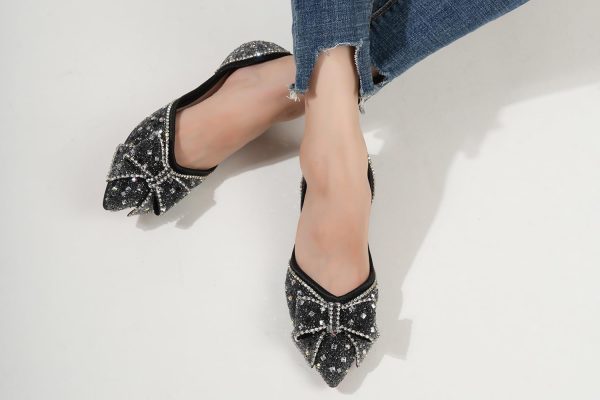 Flats Shoes Women Rhinestone Wedding Flats Comfort Pointed Toe Ballet Flat Shoe Low Heel Dress Shoes Sparkly Flats for Women