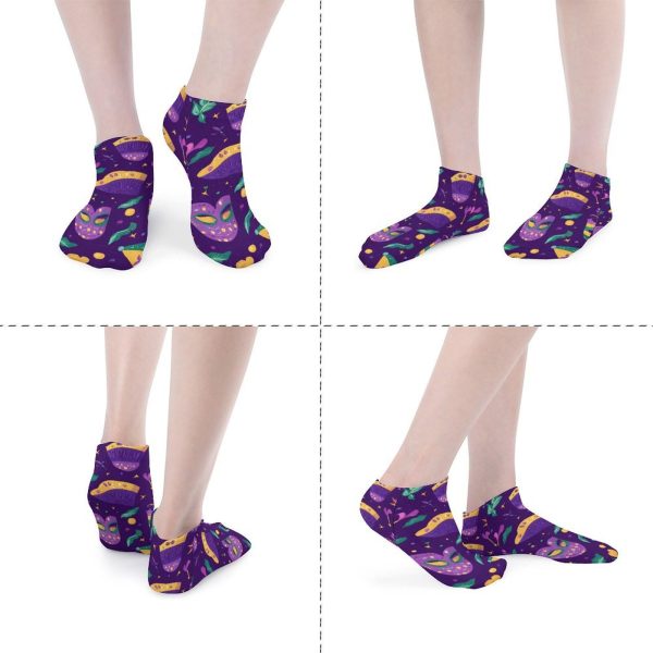 Mardi And Gras Masks Hats Drums 5 Pairs Ankle Socks Low-Cut Non Slip Athletic Running Flat Sock for Men And Women