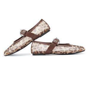 Leopard Flats for Women Mesh Flats Ballet Flats Mary Jane Flats Women's Dress Shoes Ballet Shoes