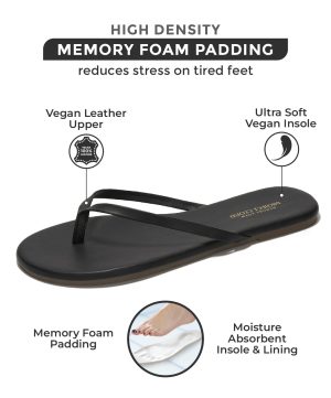 Flip Flops for Women Footwear - Memory Foam Flats Sandals for Women 2025 - Vegan Leather Lightweight Sandals Summer Beach