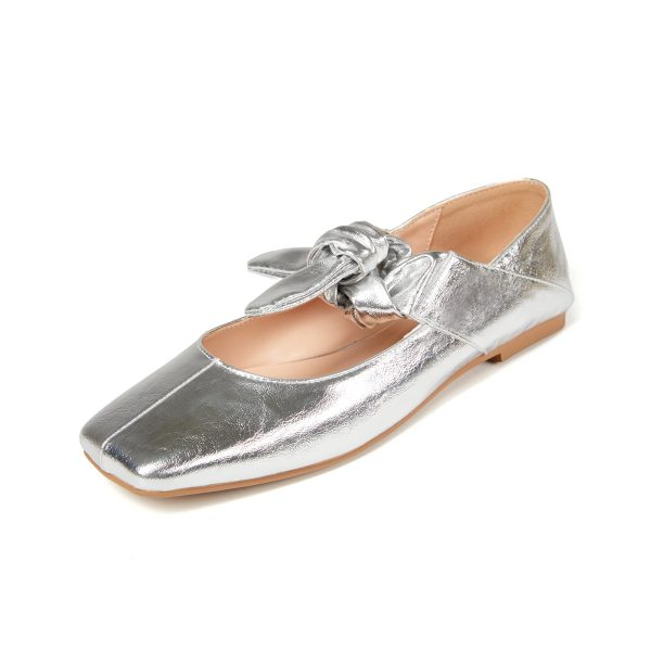 Ballet Flats for Women Square Toe Leather Bow Mary Janes Comfortable Casual Office Walk Dress Shoes