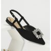 Women's Rhinestone Decor Pointed Toe Slingback Flats Faux Suede Dress Sandals