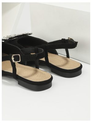 Women's Rhinestone Decor Pointed Toe Slingback Flats Faux Suede Dress Sandals