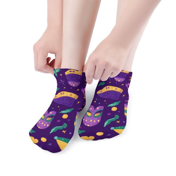 Mardi And Gras Masks Hats Drums 5 Pairs Ankle Socks Low-Cut Non Slip Athletic Running Flat Sock for Men And Women