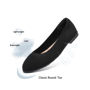 Women's Ballet Flats - Comfortable Round Toe Knit Slip-On Shoes, Casual Office Dress Flats for Work