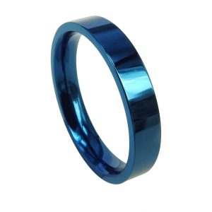 Women Wedding Band Titanium Ring Flat Shape Polished Anniversary Engagement Ring Unisex Ring Blue 4mm Size 3.5-16.5