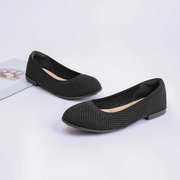 Women's Ballet Flats - Comfortable Round Toe Knit Slip-On Shoes, Casual Office Dress Flats for Work