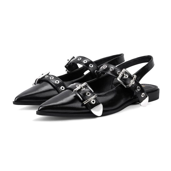 Women's Buckle Ballet Flats Pointed Closed Toe Slingback Shoes with Low Heel Comfortable Dress Flats