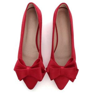 Womens Bowknot Flower Ballet Flats Pointed Toe Soft Dress Shoes