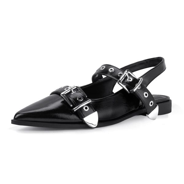 Women's Buckle Ballet Flats Pointed Closed Toe Slingback Shoes with Low Heel Comfortable Dress Flats