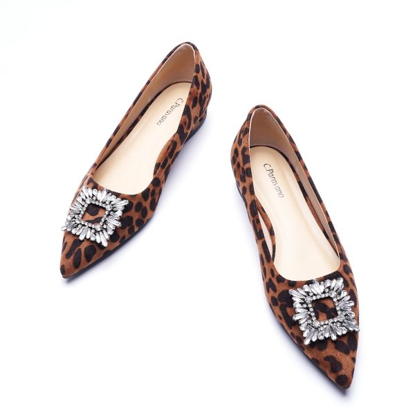 Women's Crystal Buckle Ballet Flats - Pointed Toe Slip On Dressy Shoes