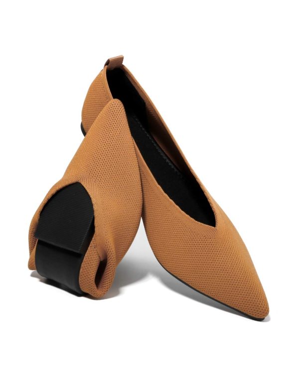 Flat Shoes for Women Classic Pointed Toe Slip On Ballet Shoes Knitted Texture Black Comfortable Dress Shoes