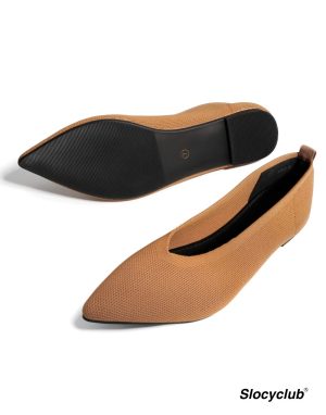 Flat Shoes for Women Classic Pointed Toe Slip On Ballet Shoes Knitted Texture Black Comfortable Dress Shoes