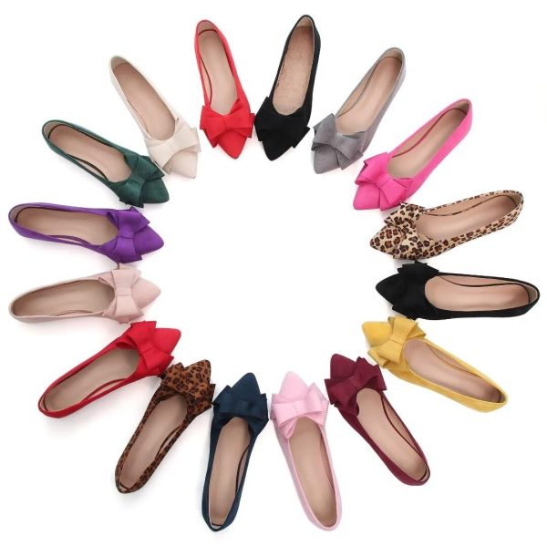Womens Bowknot Flower Ballet Flats Pointed Toe Soft Dress Shoes