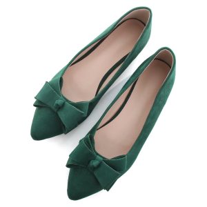Womens Pointed Toe Ballet Flats Cute Bow-Knot Comfortable Loafers Formal Business Suede Slip On Dressy Walking Shoes