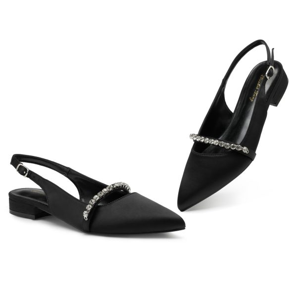 Women Slingback Flats with Rhinestone Pointed Toe Flats for Women Dressy Shoes