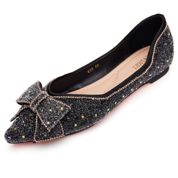 Women's Pointed Rhinestone Flat Shoes Glitter Flowers Wedding Comfortable Dress Shoes