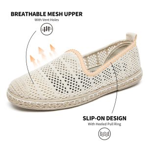 Women's Breathable Mesh Flats Shoes, Soft Loafers Flats, White Slip on Shoes Loafer