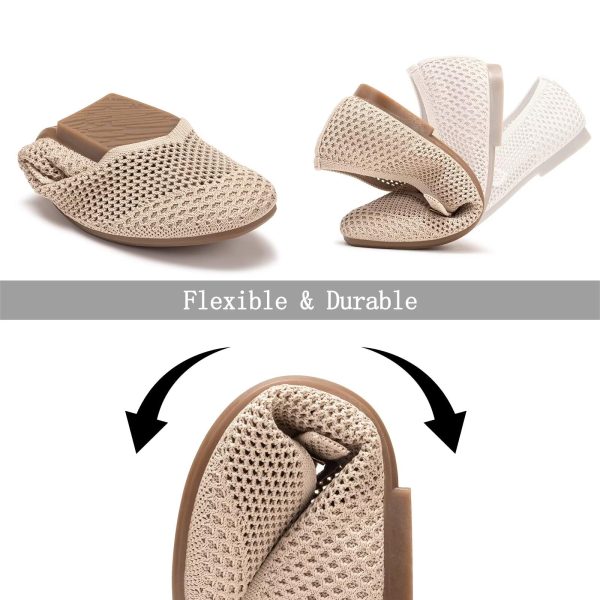 Womens Casual Flat Shoes Square Toe Shoes Knitted Mesh Flat Comfort Work Flat Shoes for Daily Washable