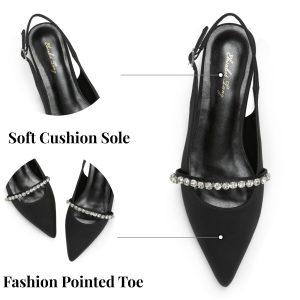 Women Slingback Flats with Rhinestone Pointed Toe Flats for Women Dressy Shoes