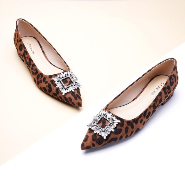 Women's Crystal Buckle Ballet Flats - Pointed Toe Slip On Dressy Shoes