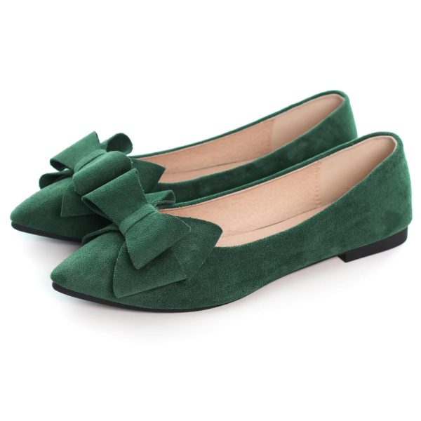 Bowknot Ballet Flats Womens Pointy Toe Casual Flat Shoes Suede Dress Shoes Wear to Work Slip On Moccasins