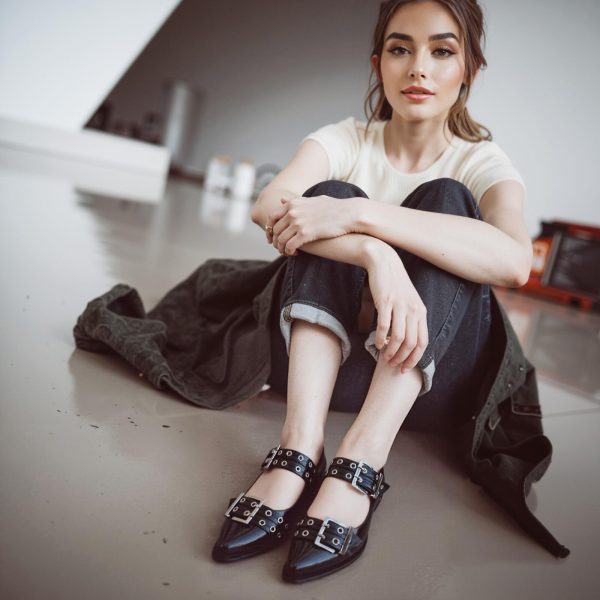 Slingback Flats Ballerinas Flats Buckle Ballet Flats for Women Wide Welt Squared Block Heel Dress Shoes