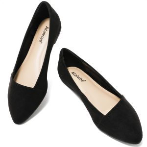 Women's Wide Width Flat Shoes, Classic Dressy Pointed Suede Cozy Slip on Soft Ballet Flats.