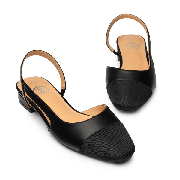 Slingback Flats for Women, Black Dressy Comfortable Round Square Toe Shoes, Work Office Casual Ankle Strap Dress Flats