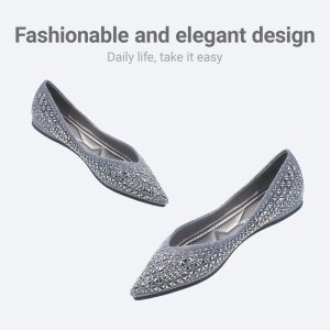 Women's Flats Comfortable Pointed Rhinestone Ballet Flats Soft Memory Foam Insole for Women Sparkle Elegant Dress Shoes