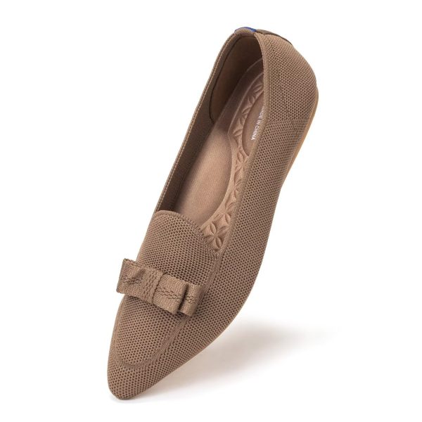 Women's Loafer Flats Casual Knit Fabric Lightweight Dressy Shoes Washable Elegant Pointed-Toe lace-up Bow Shoes Comfortable