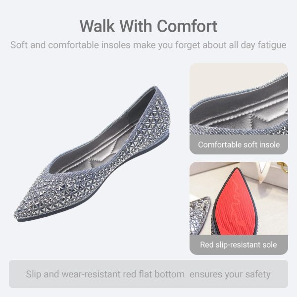 Women's Flats Comfortable Pointed Rhinestone Ballet Flats Soft Memory Foam Insole for Women Sparkle Elegant Dress Shoes