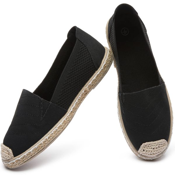 Women's Flats Shoes,Breathable Black Espadrilles Flats,Black and White Slip on Shoes(Lightweight and Soft)