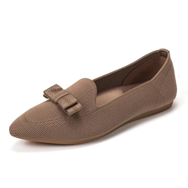 Women's Loafer Flats Casual Knit Fabric Lightweight Dressy Shoes Washable Elegant Pointed-Toe lace-up Bow Shoes Comfortable