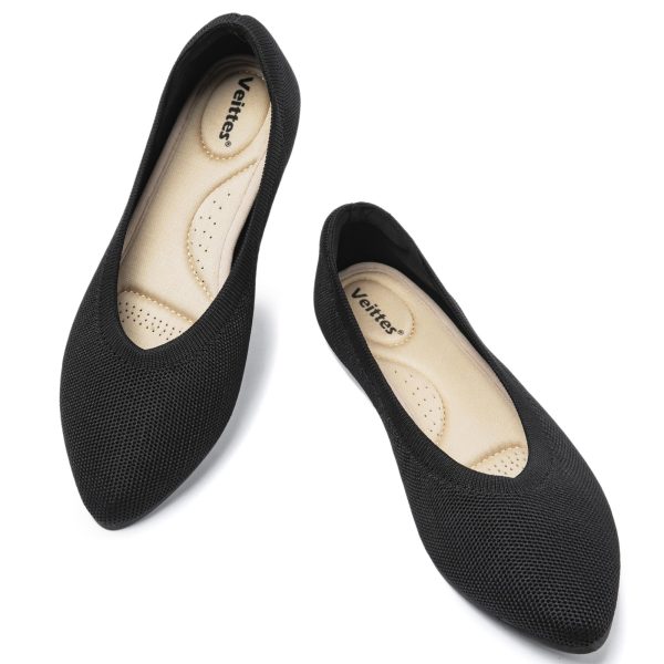 Women's Wide Width Flats Shoes, Comfortable Breathable Soft Ladies Slip on Knitted Ballet Shoes.
