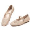 Womens Casual Flat Shoes Square Toe Shoes Knitted Mesh Flat Comfort Work Flat Shoes for Daily Washable