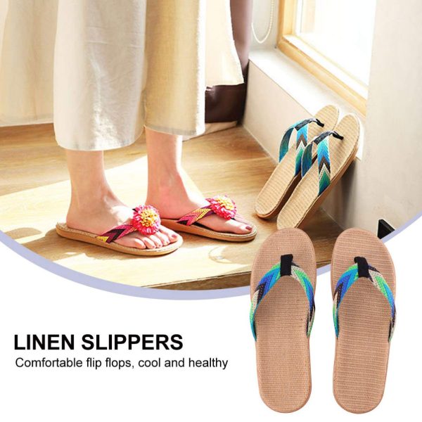 1 Pair Straw Slippers Household Anti Skid Sandals Flip Flops Leisure Shoes Beach Seaside Walking Slippers for Women Men Couples