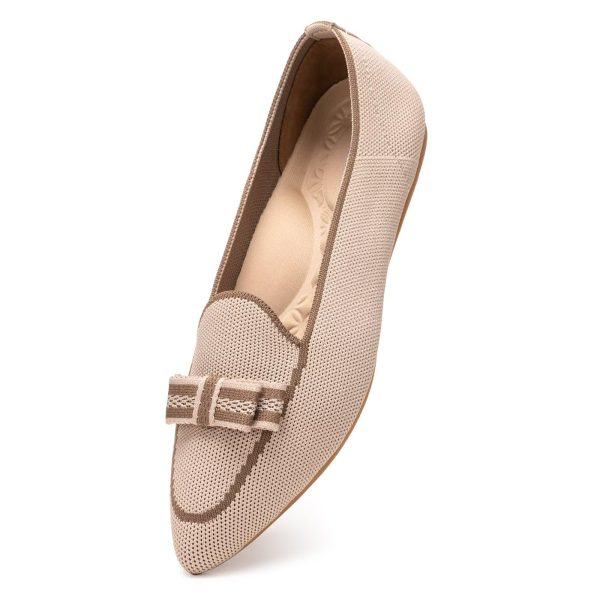 Women's Loafer Flats Casual Knit Fabric Lightweight Dressy Shoes Washable Elegant Pointed-Toe lace-up Bow Shoes Comfortable