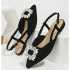 Women's Rhinestone Decor Pointed Toe Slingback Flats Faux Suede Dress Sandals